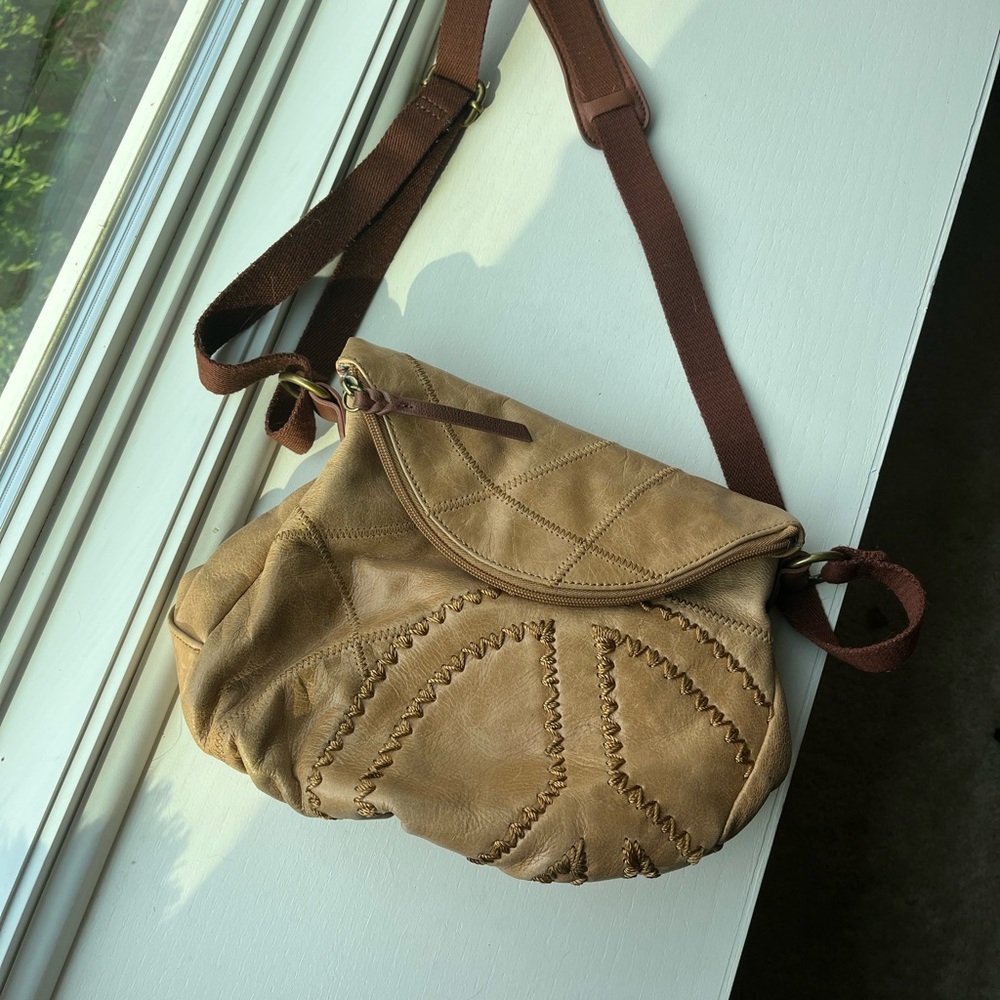 The Sak Brown Crossbody Bag with Decorative Stitching